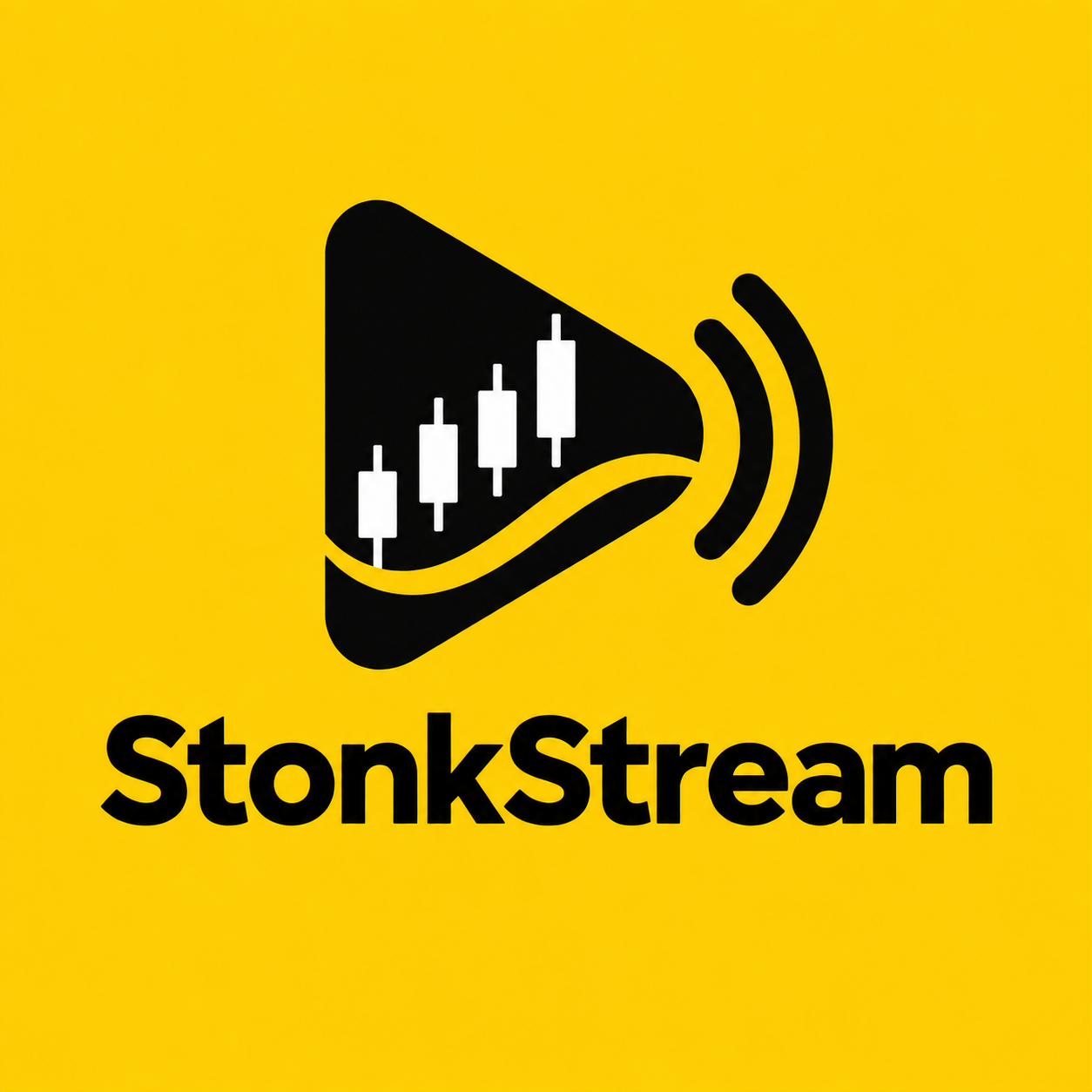 StonkStream logo combining a play button, candlesticks, and broadcast waves